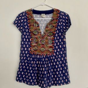 Womens Anthropologie print top with embroidery detail- Size S